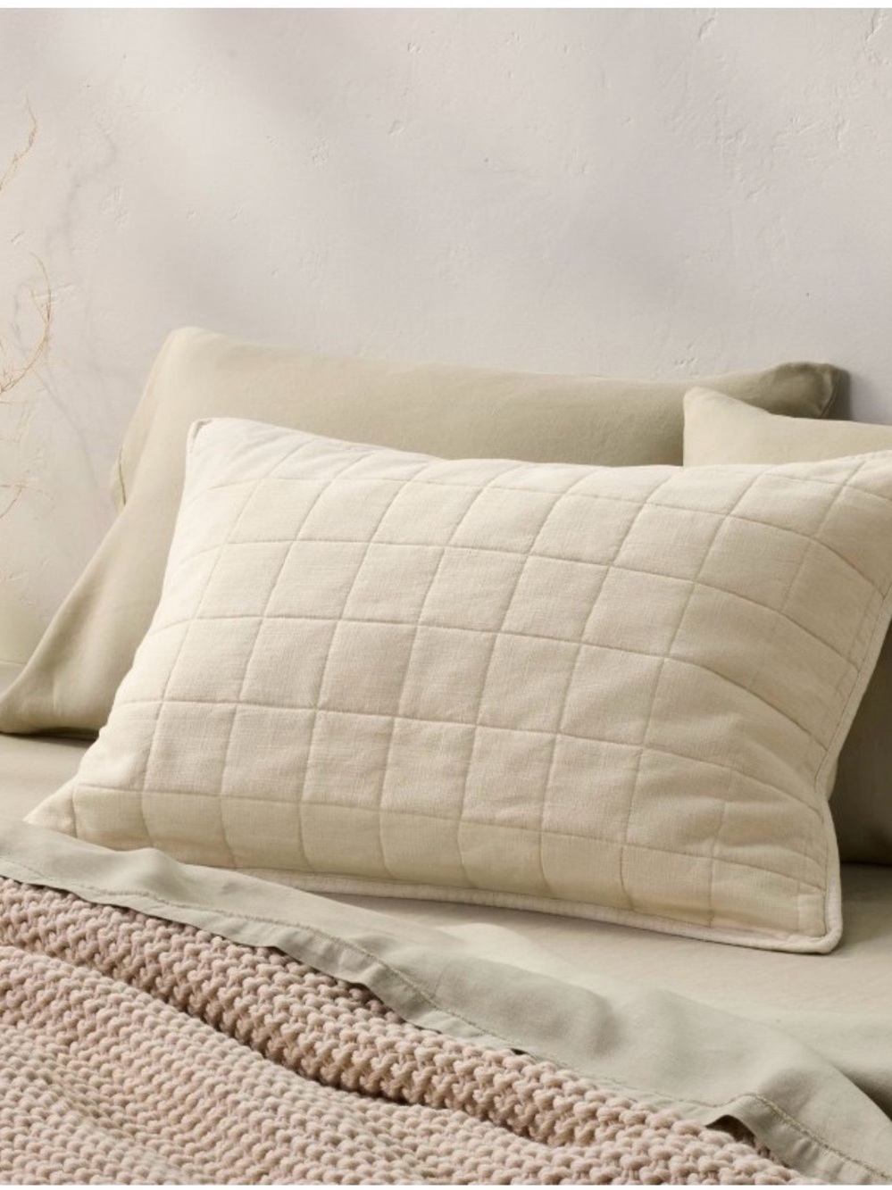 Casaluna King Linen Blend Quilted Pillow Sham Ivory Textured Quiet Luxury
